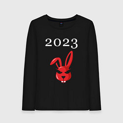 Лонгслив хлопковый женский Кролик 2023 суровый: символ и надпись, цвет: черный