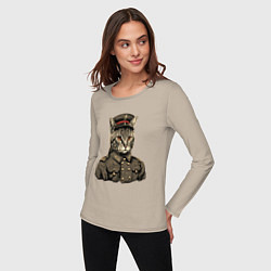 Лонгслив хлопковый женский Котик в шинели, цвет: миндальный — фото 2