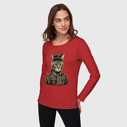 Лонгслив хлопковый женский Котик в шинели, цвет: красный — фото 2