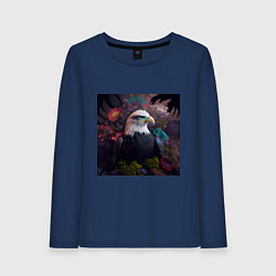 Лонгслив хлопковый женский Цветущий орел, цвет: тёмно-синий