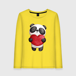 Лонгслив хлопковый женский Панда держит сердечко, цвет: желтый
