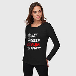 Лонгслив хлопковый женский Eat sleep gum repeat, цвет: черный — фото 2