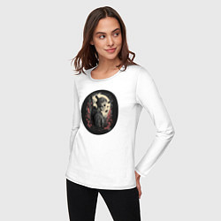 Лонгслив хлопковый женский Самурай с черепом, цвет: белый — фото 2