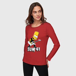 Лонгслив хлопковый женский Sum41 Барт Симпсон рокер, цвет: красный — фото 2