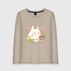 Лонгслив хлопковый женский Тоторо и цветок, цвет: миндальный