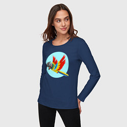 Лонгслив хлопковый женский Красочный попугай, цвет: тёмно-синий — фото 2
