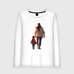 Лонгслив хлопковый женский Отец вместе с сыном, цвет: белый