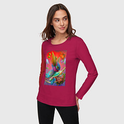 Лонгслив хлопковый женский Цветочная фантазия - нейросеть, цвет: маджента — фото 2