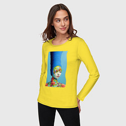 Лонгслив хлопковый женский Юная Мардж Симпсон - нейросеть, цвет: желтый — фото 2