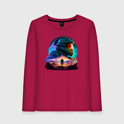 Лонгслив хлопковый женский Киборг и космический пейзаж, цвет: маджента