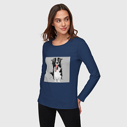 Лонгслив хлопковый женский Уставший пёс, цвет: тёмно-синий — фото 2