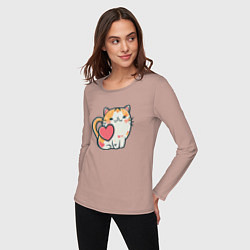 Лонгслив хлопковый женский Котик с сердечками, цвет: пыльно-розовый — фото 2