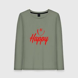 Лонгслив хлопковый женский Надпись с улыбочкой, цвет: авокадо