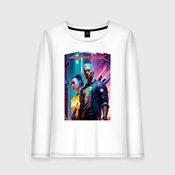 Лонгслив хлопковый женский Cyberpunk 2077 - characters - neural network, цвет: белый