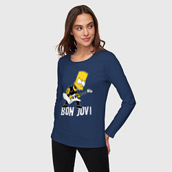 Лонгслив хлопковый женский Bon Jovi Барт Симпсон рокер, цвет: тёмно-синий — фото 2