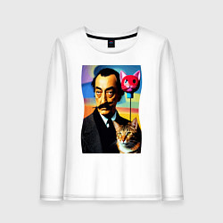 Лонгслив хлопковый женский Salvador Dali and cat, цвет: белый