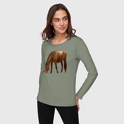 Лонгслив хлопковый женский Датская теплокровная лошадь, цвет: авокадо — фото 2