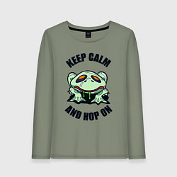 Лонгслив хлопковый женский Keep calm and hop on, цвет: авокадо