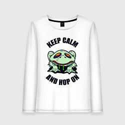 Лонгслив хлопковый женский Keep calm and hop on, цвет: белый