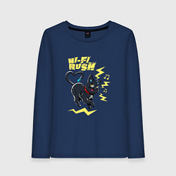 Лонгслив хлопковый женский Кот Фамильяр - Hi-Fi-Rush, цвет: тёмно-синий