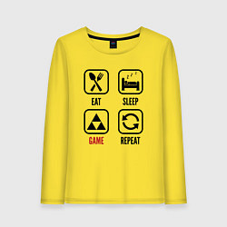 Лонгслив хлопковый женский Eat - sleep - Zelda - repeat, цвет: желтый