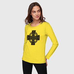 Лонгслив хлопковый женский Кельтский крест, цвет: желтый — фото 2