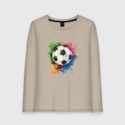 Лонгслив хлопковый женский Яркий футбольный мяч, цвет: миндальный