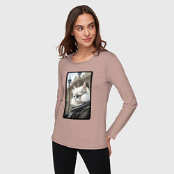 Лонгслив хлопковый женский Санкт-Петербург котик, цвет: пыльно-розовый — фото 2