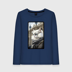 Лонгслив хлопковый женский Санкт-Петербург котик, цвет: тёмно-синий