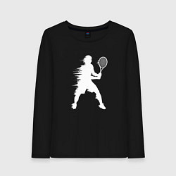 Лонгслив хлопковый женский Белый силуэт теннисиста, цвет: черный
