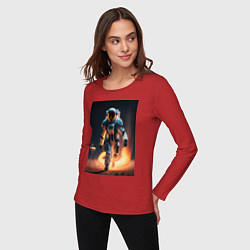 Лонгслив хлопковый женский Брутальный астронавт, цвет: красный — фото 2