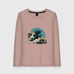 Женский лонгслив Годзилла в Большой волне у Канагавы