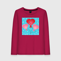 Лонгслив хлопковый женский Сердечки воздушные, цвет: маджента