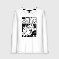 Женский лонгслив I love cats comic