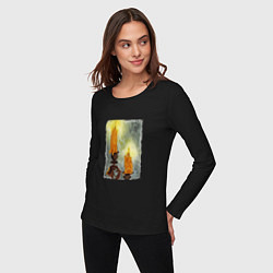Лонгслив хлопковый женский Две восковые свечи на подсвечнике, цвет: черный — фото 2