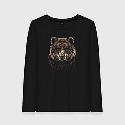 Лонгслив хлопковый женский Медведь в этническом стиле, цвет: черный