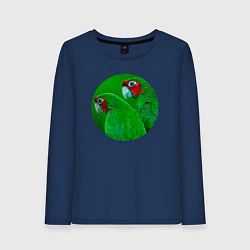 Лонгслив хлопковый женский Два зелёных попугая, цвет: тёмно-синий