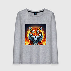 Лонгслив хлопковый женский Огненный тигр, цвет: меланж