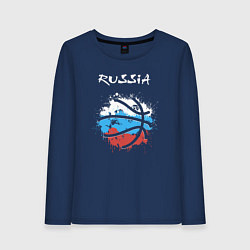 Лонгслив хлопковый женский Russia basketball, цвет: тёмно-синий