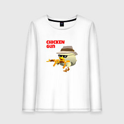 Лонгслив хлопковый женский Цыпленок с автоматами, цвет: белый