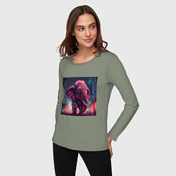 Лонгслив хлопковый женский Кибер-слон в свете неона, цвет: авокадо — фото 2