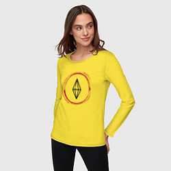 Лонгслив хлопковый женский Символ The Sims и красная краска вокруг, цвет: желтый — фото 2