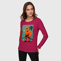 Лонгслив хлопковый женский Гомер Симпсон - самурай - нейросеть, цвет: маджента — фото 2