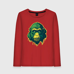 Лонгслив хлопковый женский Обезьяна голова гориллы, цвет: красный