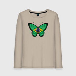 Лонгслив хлопковый женский Бразилия бабочка, цвет: миндальный