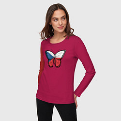 Лонгслив хлопковый женский Чехия бабочка, цвет: маджента — фото 2