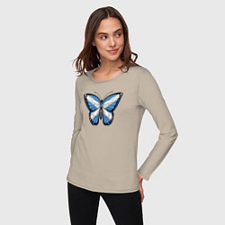 Лонгслив хлопковый женский Шотландия бабочка, цвет: миндальный — фото 2