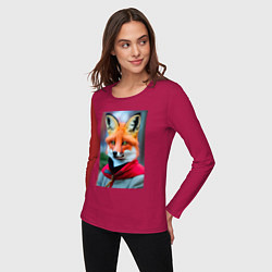 Лонгслив хлопковый женский Лисичка в модной куртке, цвет: маджента — фото 2