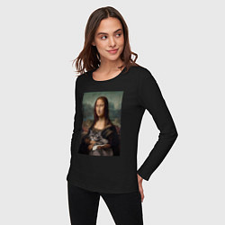 Лонгслив хлопковый женский Мона Лиза с котиком, цвет: черный — фото 2