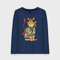 Лонгслив хлопковый женский Samurai battle cat, цвет: тёмно-синий